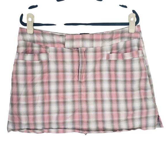Y2K B Moss Pink Plaid Mini Skort  Size 14 Preppy Light Academia Grunge Skater - Picture 1 of 7